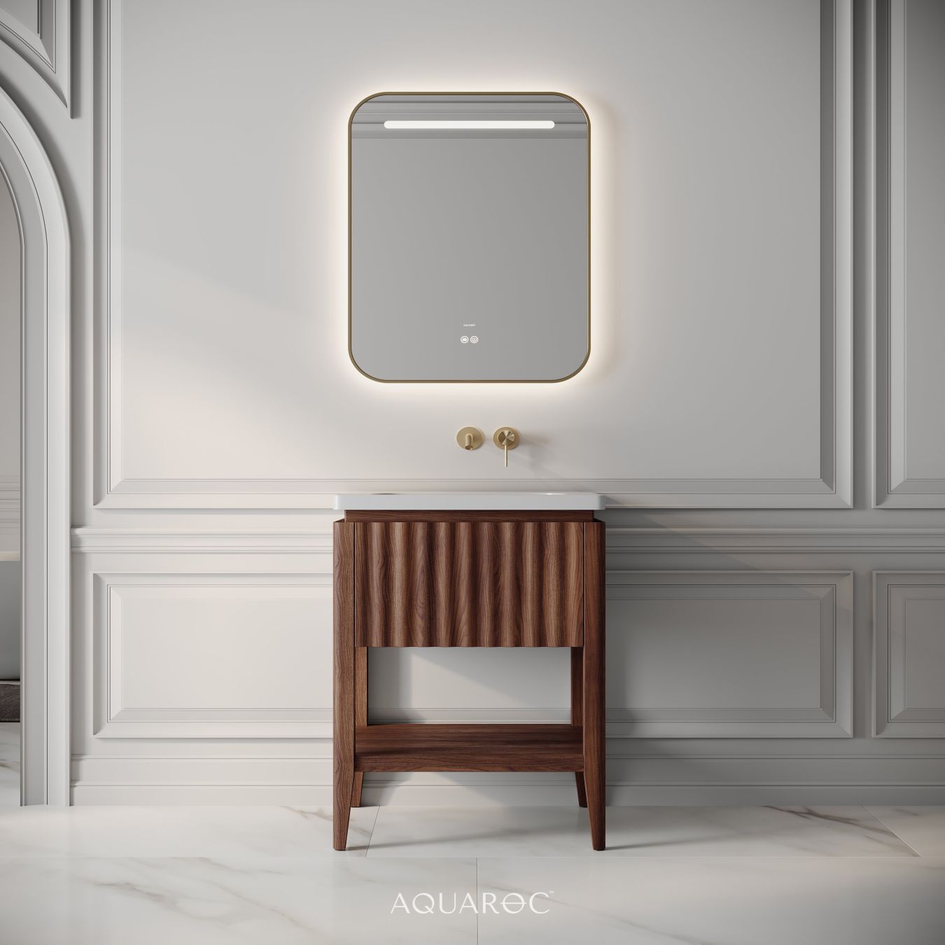 Kensington Vanity Unit & Stone Basin 600mm Walnut